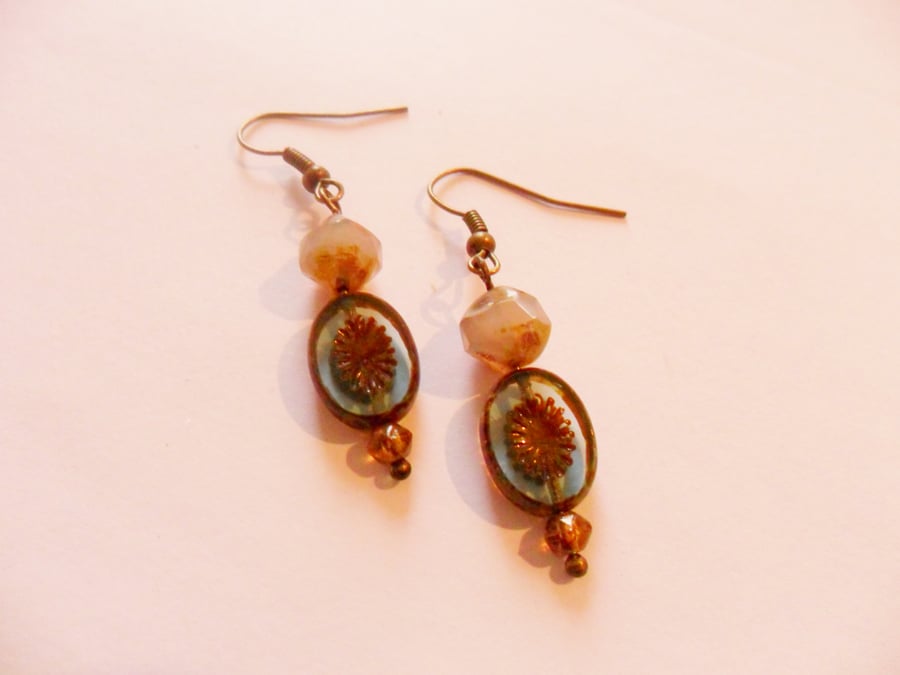 Rustic Baroque Medallion Picasso Czech Earrings