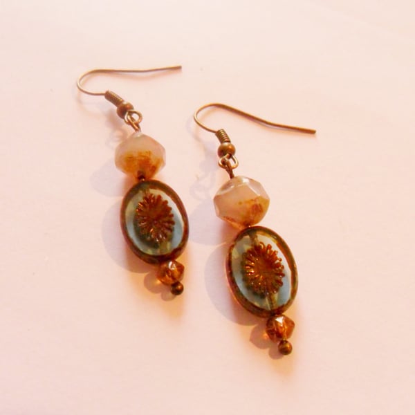 Rustic Baroque Medallion Picasso Czech Earrings