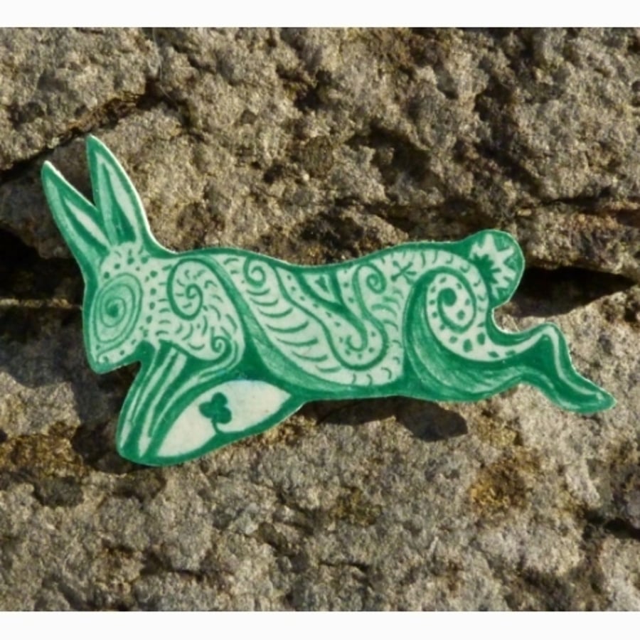 Rabbit & shamrock brooch