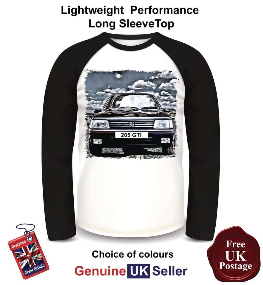 Peugeot 205 GTI, Mens Long Sleeve Peugeot 205 T Shirts, Black 205 Mens Top
