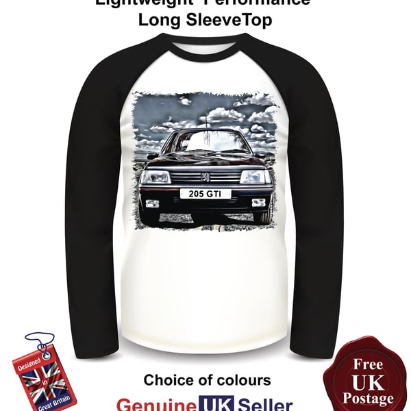 Peugeot 205 GTI, Mens Long Sleeve Peugeot 205 T Shirts, Black 205 Mens Top