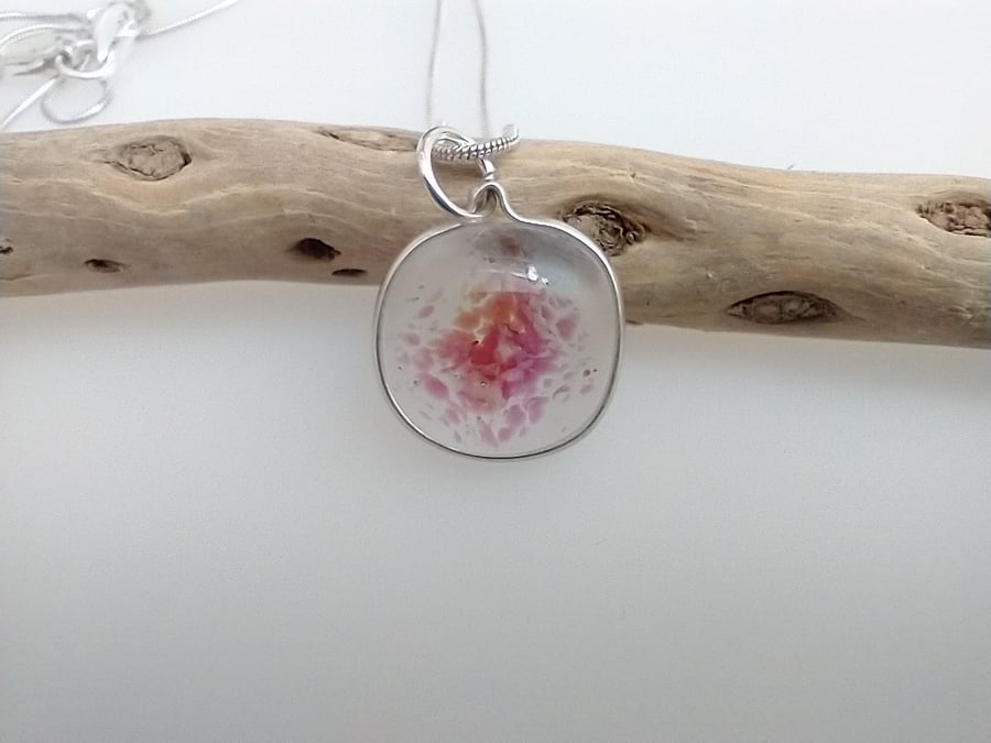 Fuchsia Pink Spray Fused Glass Necklace