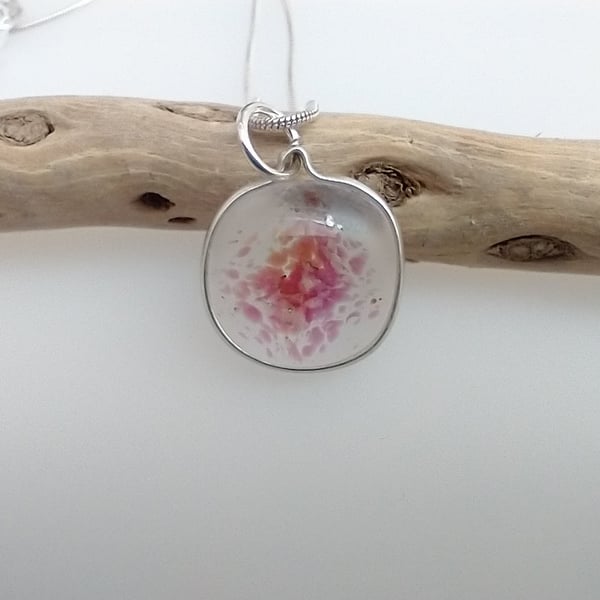 Fuchsia Pink Spray Fused Glass Sterling Necklace
