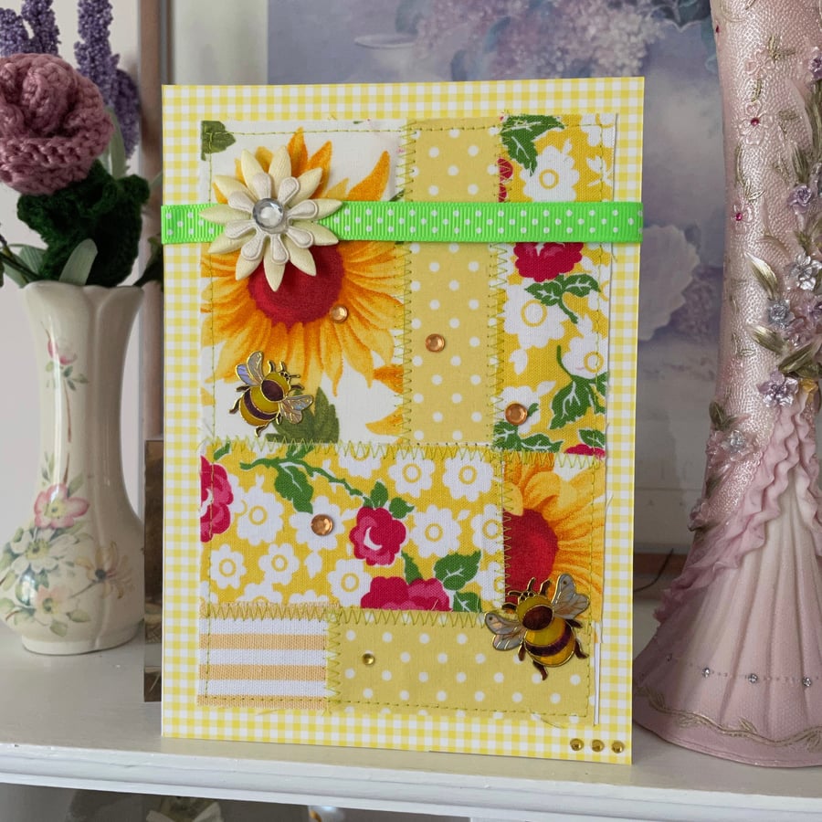 Sunflower Patchwork Greeting Card