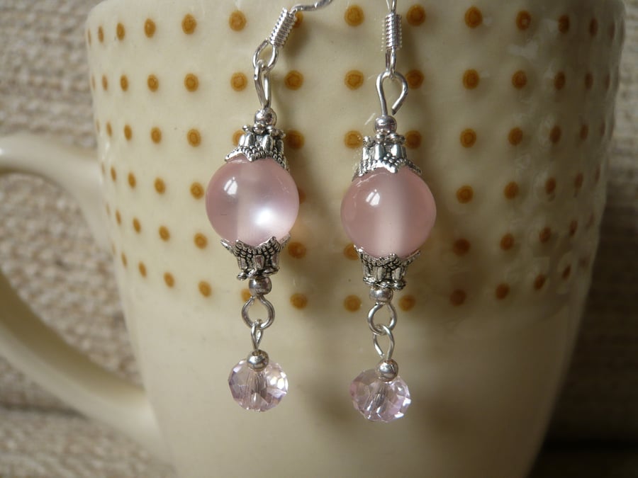 Pale Pink Glass Bead Earrings