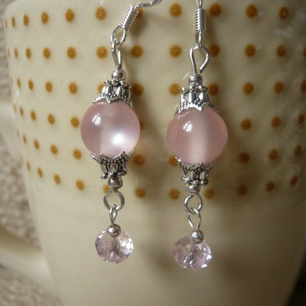 Pale Pink Glass Bead Earrings