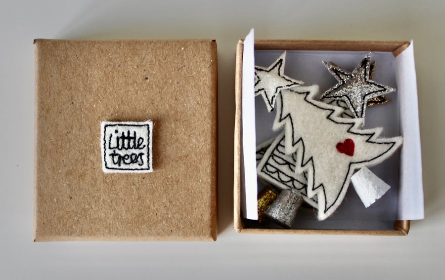 Three Miniature Wool Felt Christmas Trees 