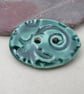 Large Emerald Green Brocade Oval Handmade Ceramic Button - Image 1