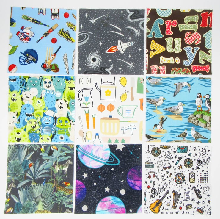 Large Pack 5" Novelty Fabric Squares Folksy