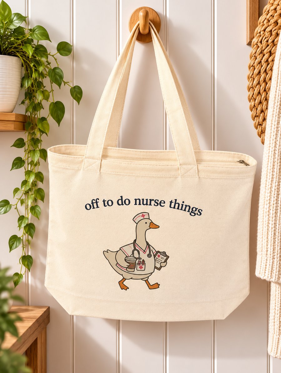 Off to Do Nurse Things Tote Bag – Funny Nurse Gift – Canvas Work Bag with Zip