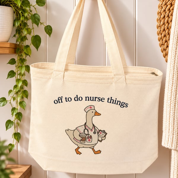 Off to Do Nurse Things Tote Bag – Funny Nurse Gift – Canvas Work Bag with Zip