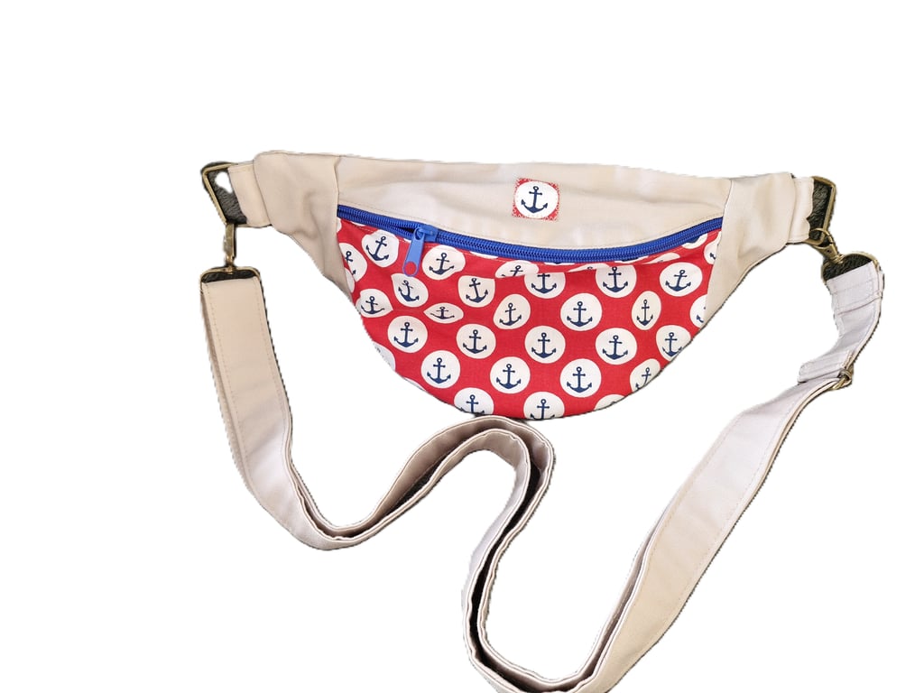 Handcrafted crossbody bum bag or fanny pack with adjustable strap and bright zip
