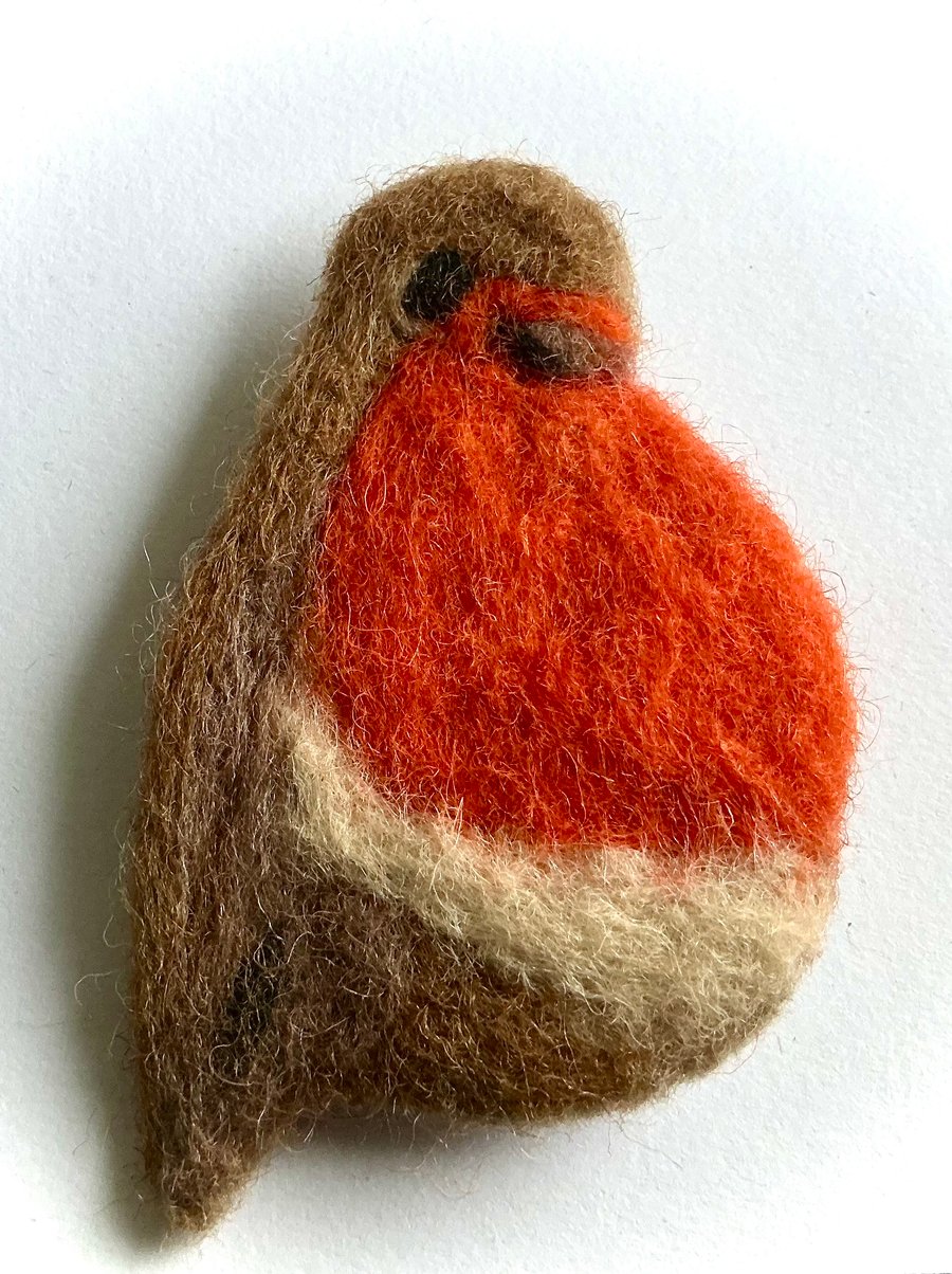 Needlefelted Robin Pin Brooch