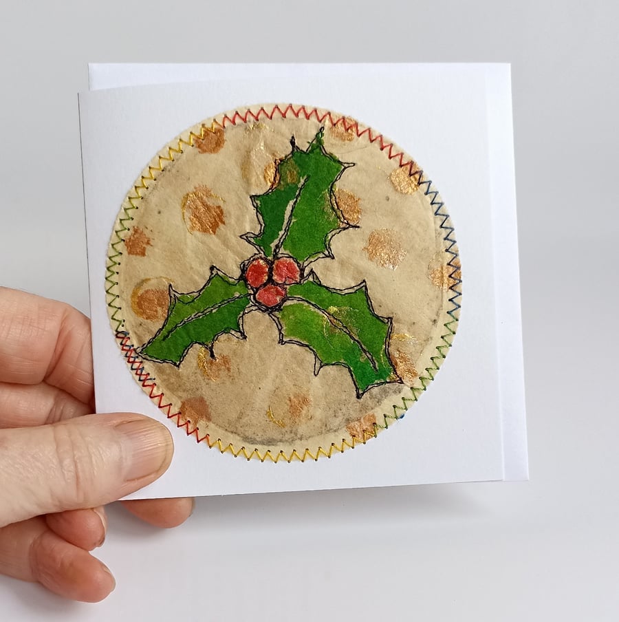 Handmade Holly and Berries Christmas Card