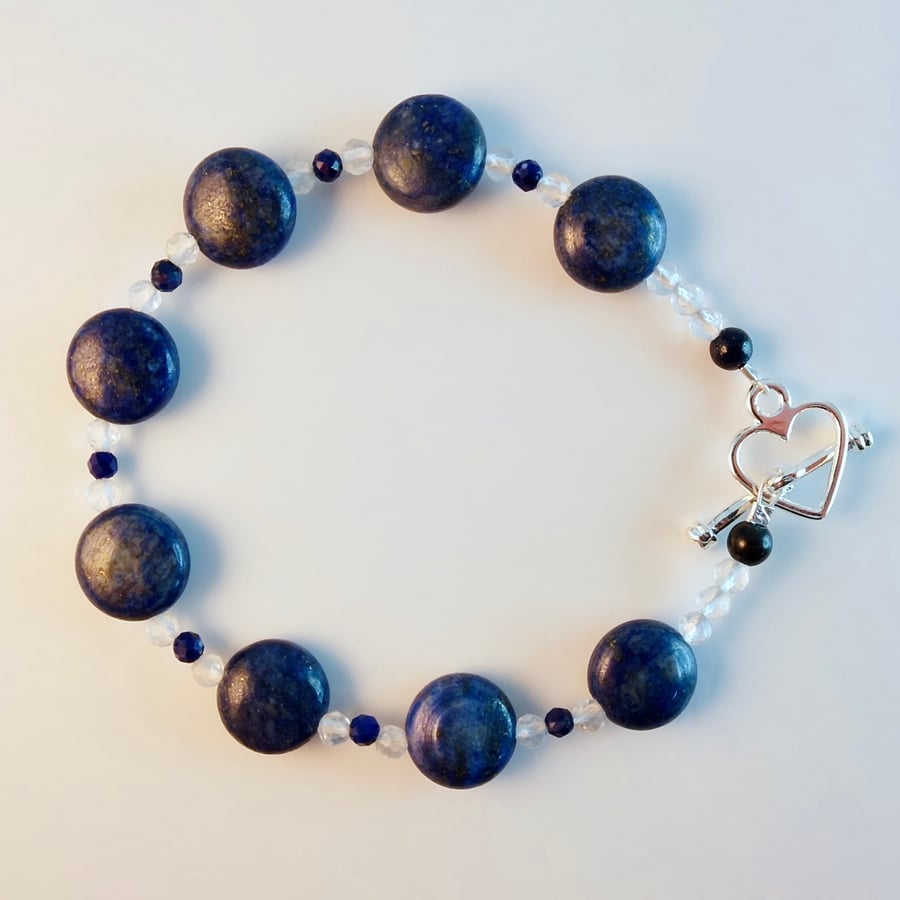 Lapis Lazuli Bracelet With Faceted Crystal Quartz - Handmade In Devon 
