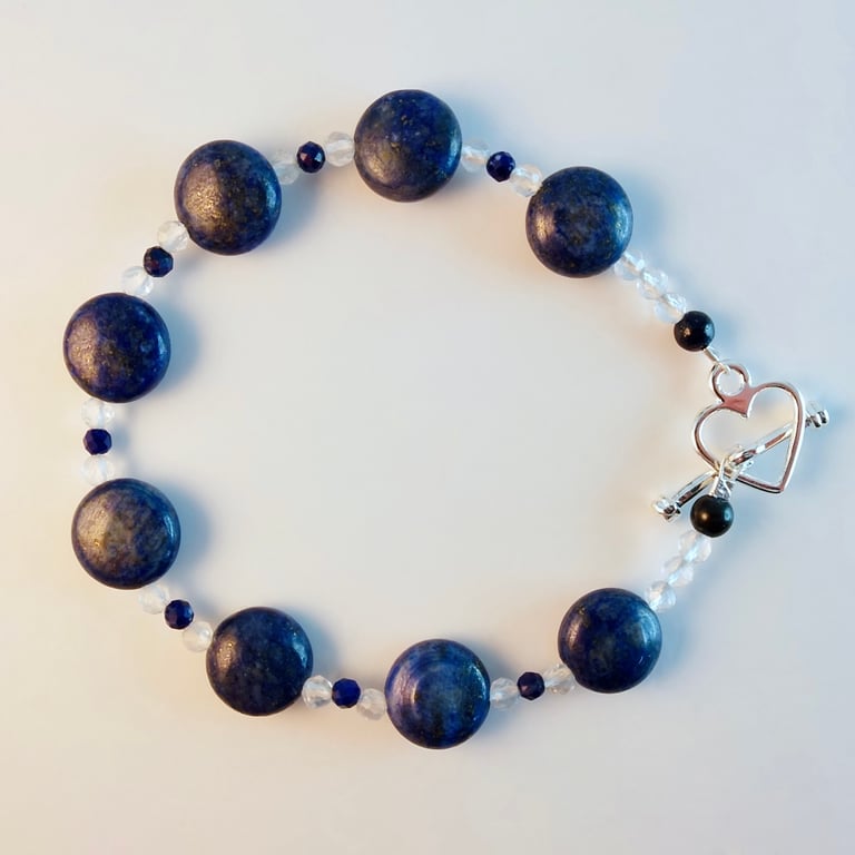 Lapis Lazuli Bracelet With Faceted Crystal Quartz - Handmade In Devon 
