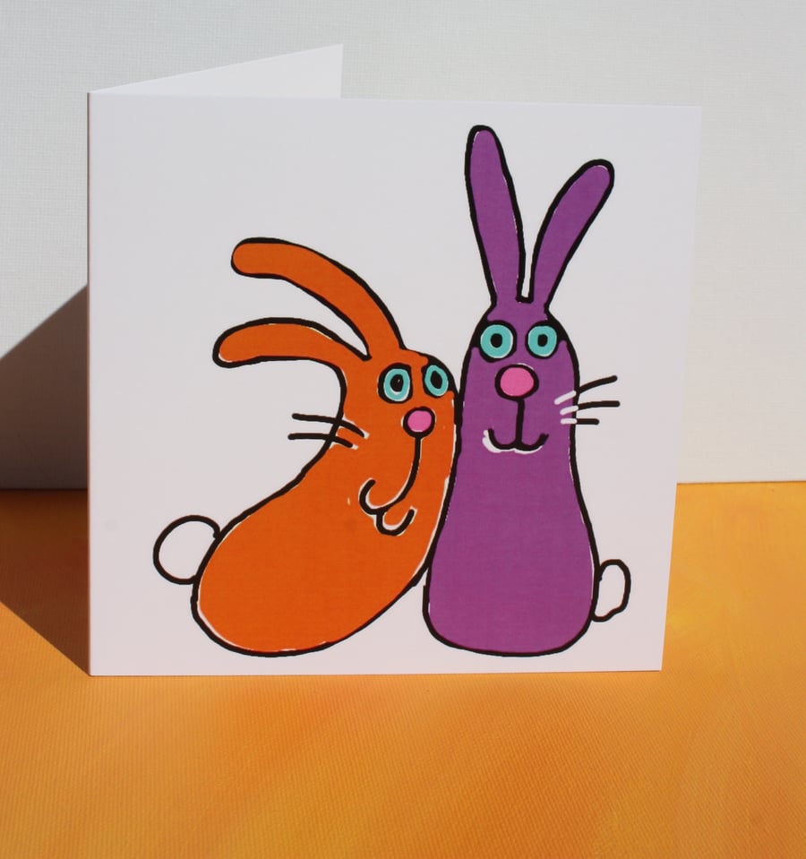 RABBITS-SINGLE GREETINGS CARD BLANK FOR YOUR OWN MESSAGE