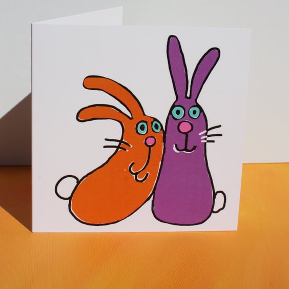 RABBITS-SINGLE GREETINGS CARD BLANK FOR YOUR OWN MESSAGE