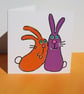RABBITS-SINGLE GREETINGS CARD BLANK FOR YOUR OWN MESSAGE - Image 1