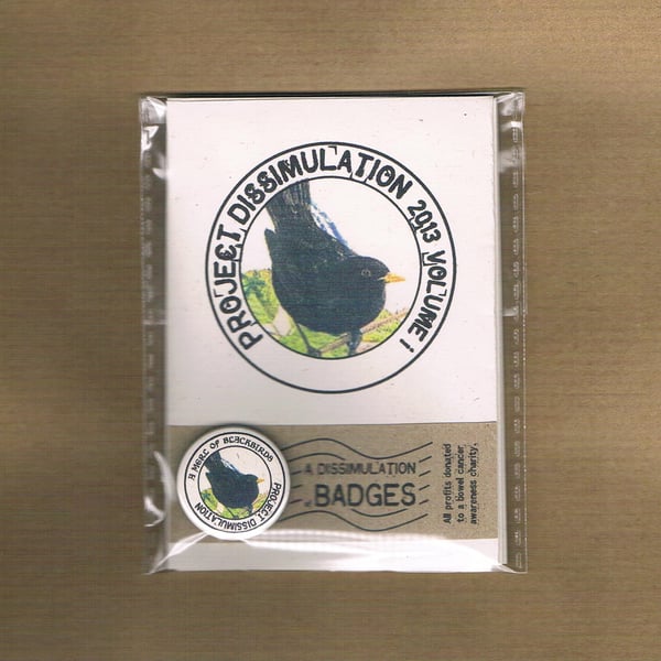 A DISSIMULATION of BIRDS Vol 1 - charity zine & badge set - postage stamps etc 