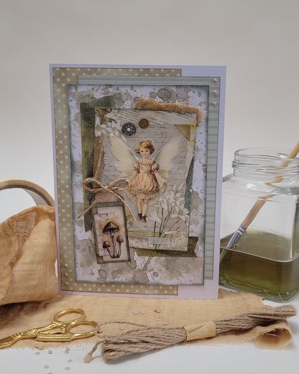 Fairy Greeting Card - Mixed Media Vintage Collage Art - Blank Any Occasion Card