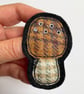 Upcycled plaid tweed mushroom fungi brooch pin or badge. 