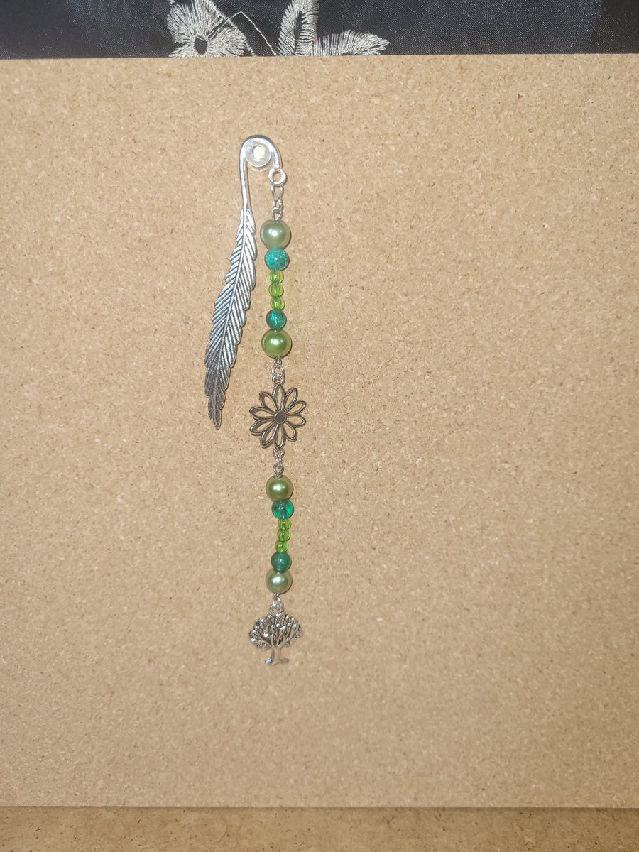 Beaded Metal Bookmark - Green Tree