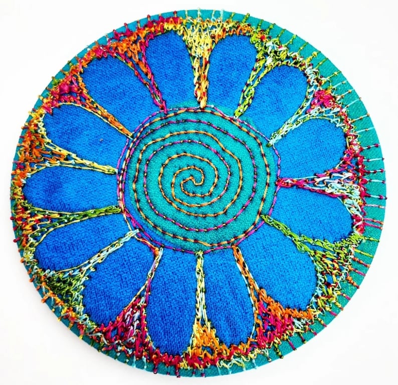 58mm Multicoloured Flower Textile Badge 
