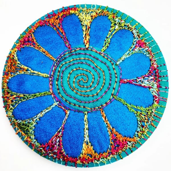 58mm Multicoloured Flower Textile Badge 