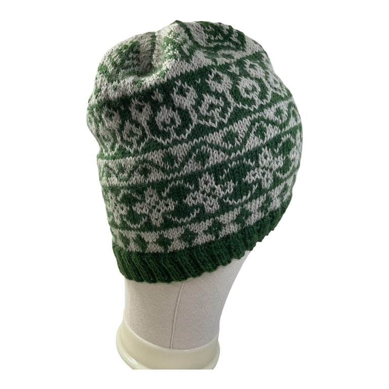 Floral Fairisle hat, stranded beanie, Norwegian hat, skull cap, hand knitted clo