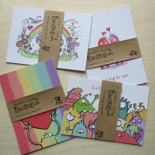 "Hearts and Rainbows" Postcard Pack - 4 different postcards 