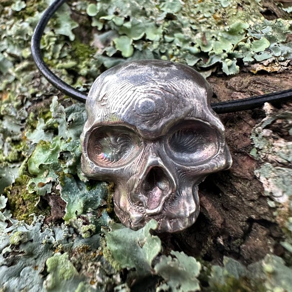 Handmade Realistic Skull Pendant in 999 Silver - Oxidized