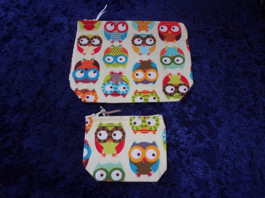 Colourful Owls Set of Two Zip Top Pouches