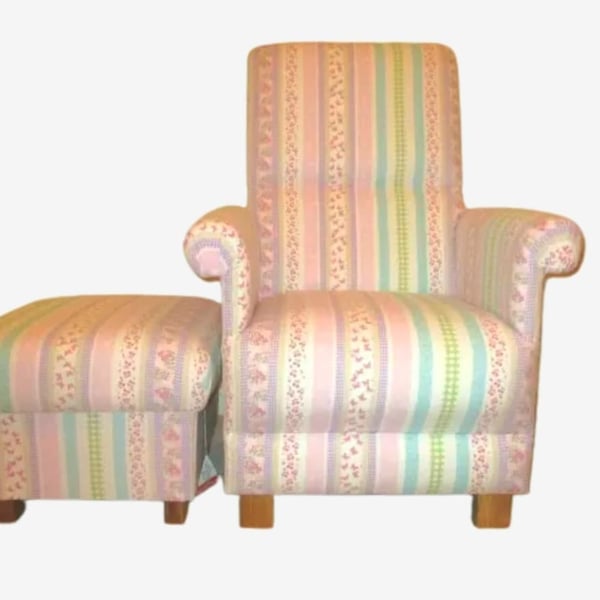 Laura Ashley Chair & Footstool Adult Armchair Clementine Stripe Fabric Pink 