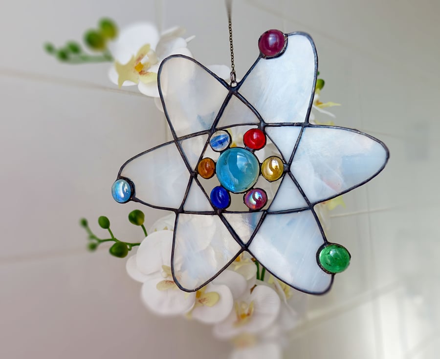 Scientific Atom Stained Glass Window Suncatcher Ornament Garden and Home