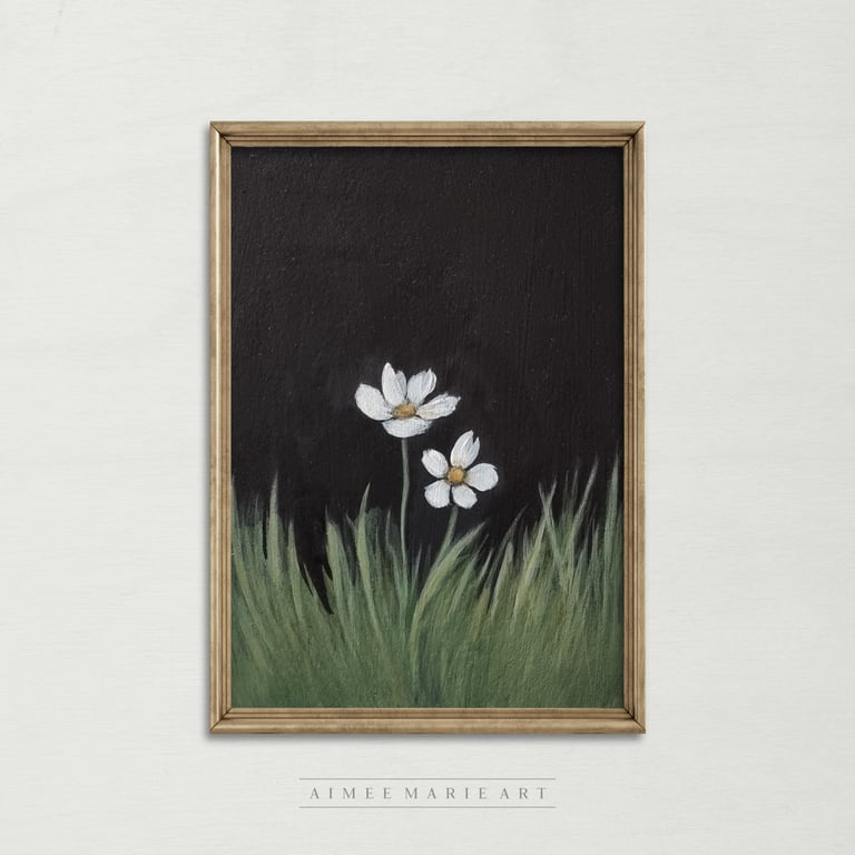 White Flowers Small Original Acrylic Painting (5x7") Unframed