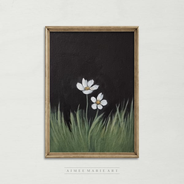 White Flowers Small Original Acrylic Painting (5x7") Unframed