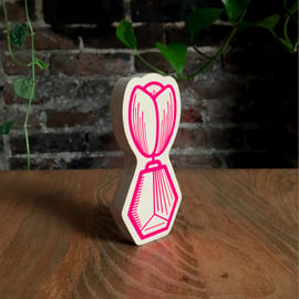 Neon Pink Tulip Love You Flower Ornament Handmade Wooden Scandi Hygge Birch Ply