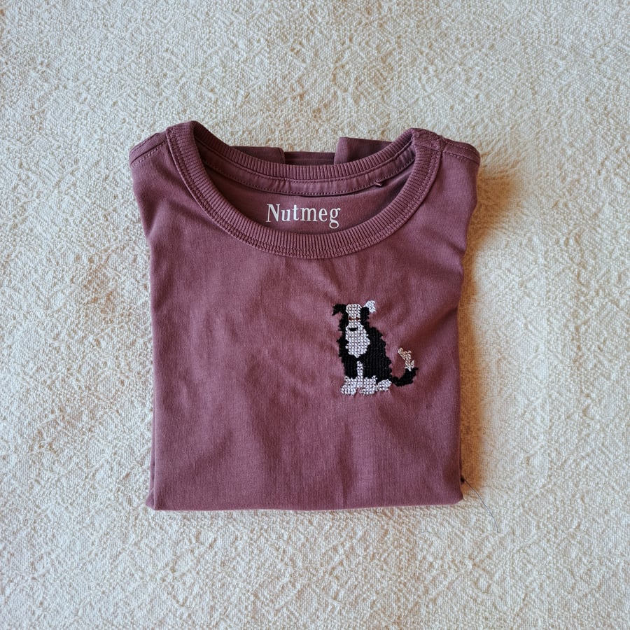 Dog, T-shirt, age 2-3, hand embroidered