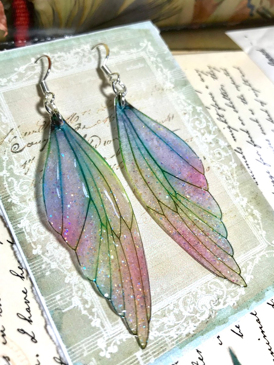 Pastel Coloured Sterling Silver Fairy Wing Earrings Style 3