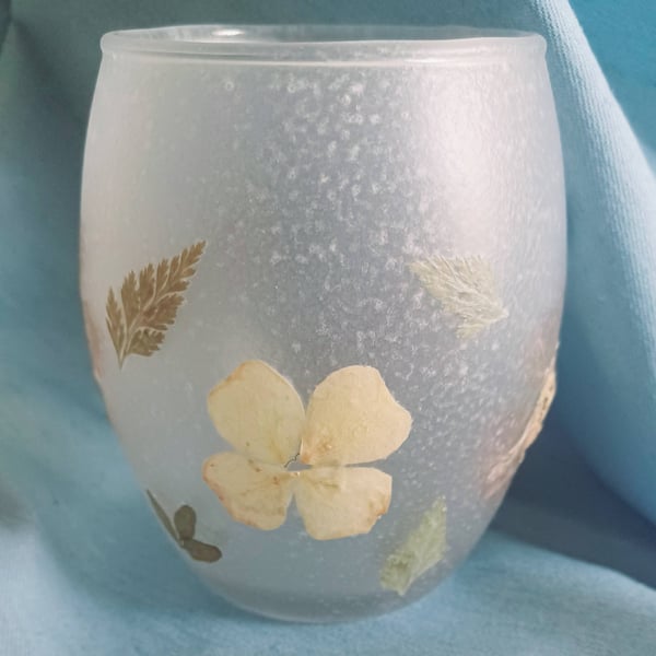 Tealight Candle Holder with Natural Dried Pressed Flowers