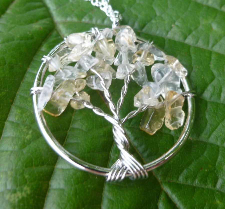 Citrine Tree of Life Pendant Necklace on 925 Sterling Silver Chain, Pagan Gift