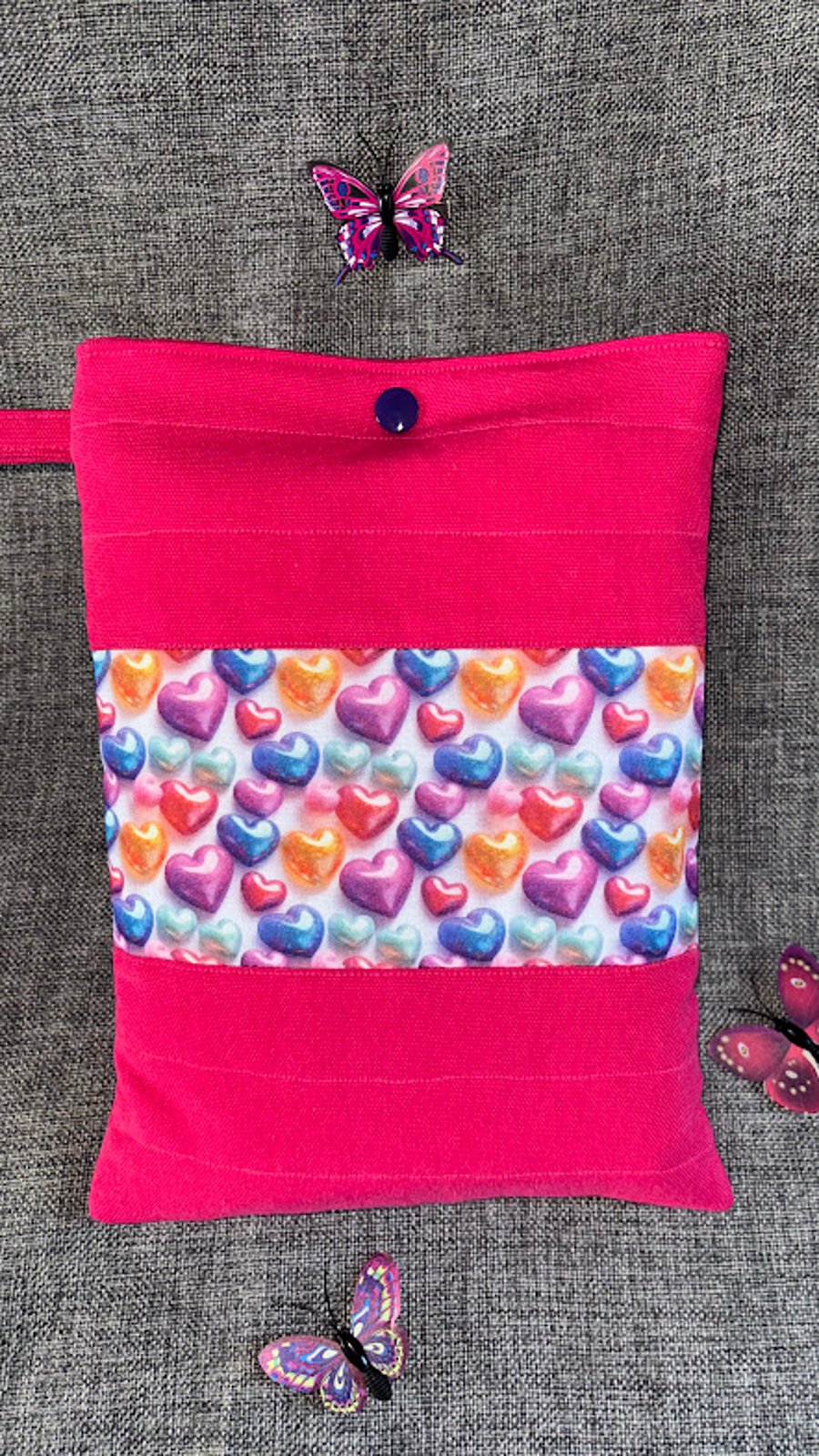Padded Pink with hearts Book Sleeve, Cover, Pouch Special Gift for a reader