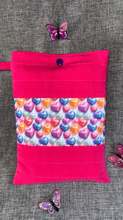 Padded Pink with hearts Book Sleeve, Cover, Pouch 