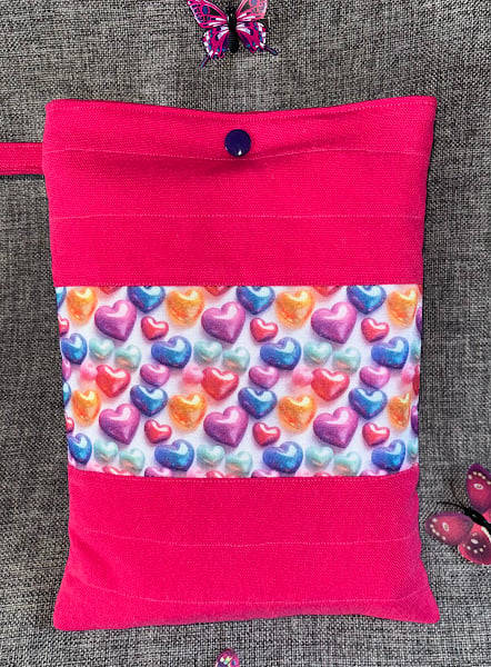 Padded Pink with hearts Book Sleeve, Cover, Pouch Special Gift for a reader