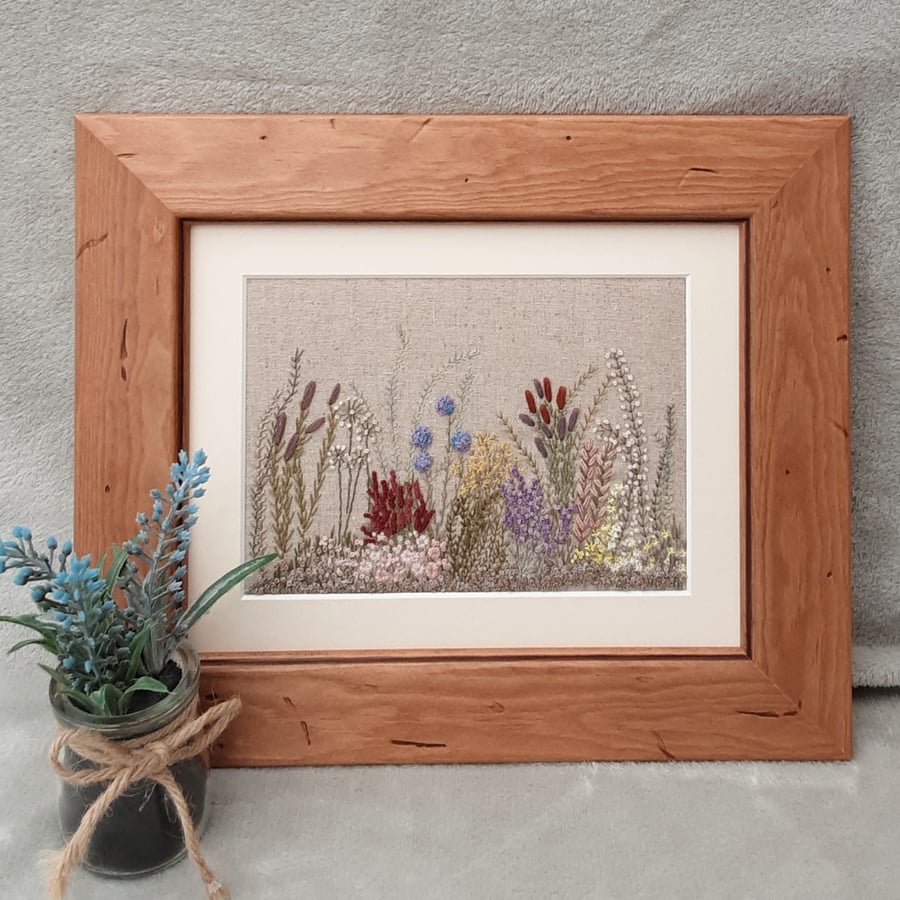 SOLD, RESERVED FOR KAREN Cottage Garden Hand Embroidered picture, 