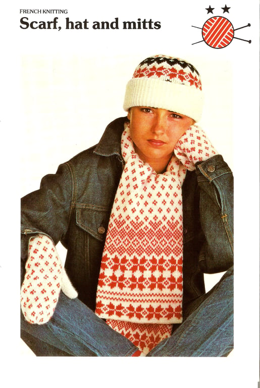 VINTAGE KNITTING PATTERN Scarf Hat and Mitts