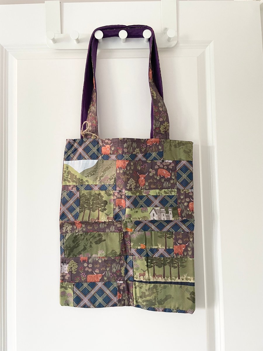 Handmade Highland Cow Patchwork Tote Bag
