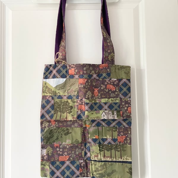Handmade Highland Cow Patchwork Tote Bag