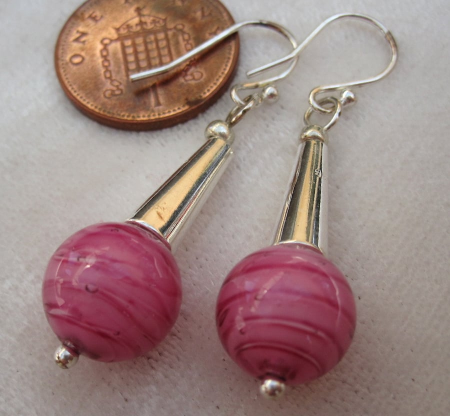 sold out Pink Venetian Murano Glass Sterling Silver Earrings 